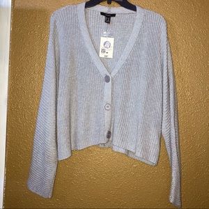 Forever 21 cropped ribbed knit cardigan sweater in heather grey size Medium